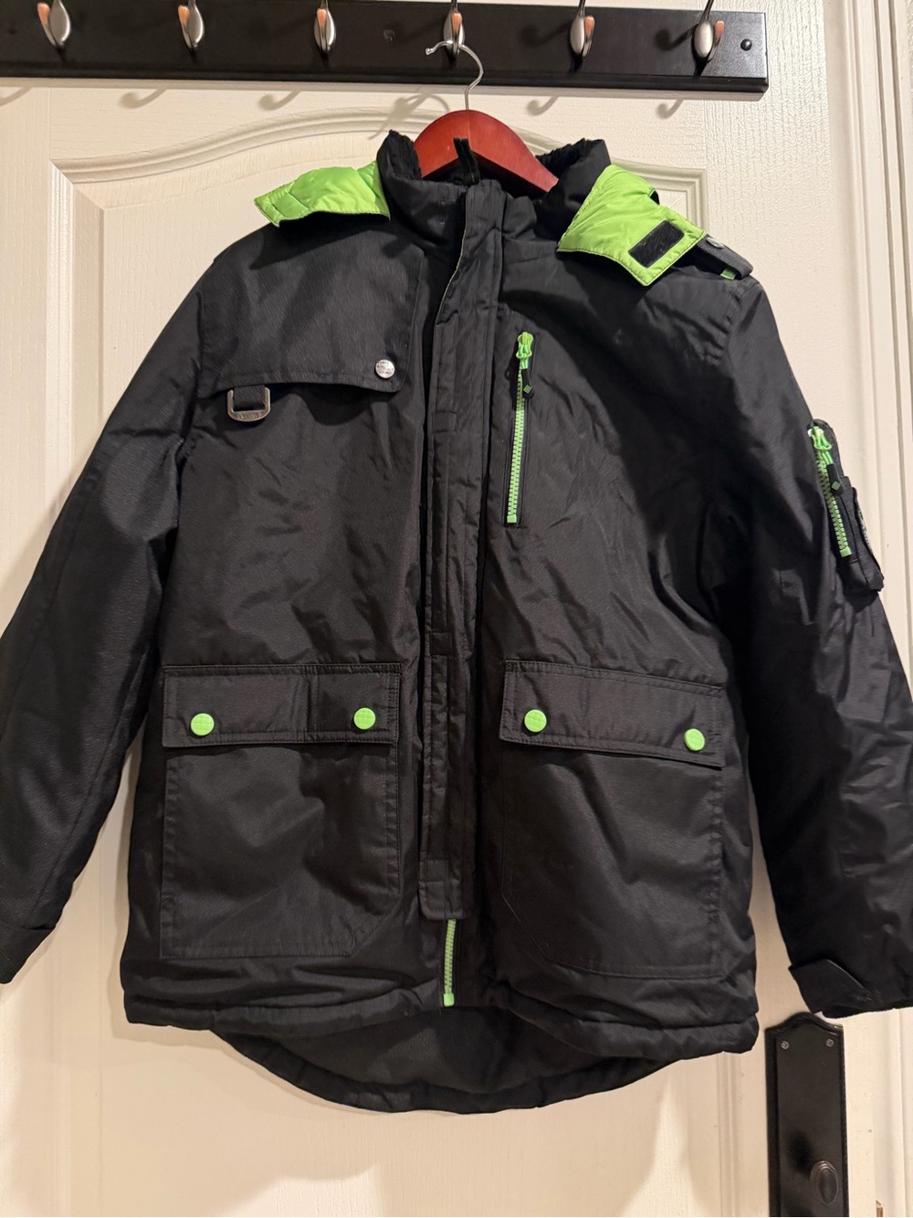 Big Chill Black Puffer Jacket with Lime Green Accents